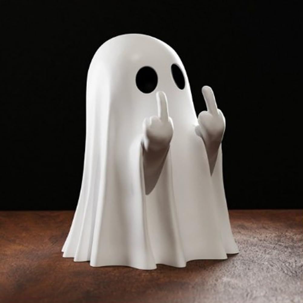 Resin Ghost Figurine Decor with Standing Base for Halloween Home Shelf Decorations Statue