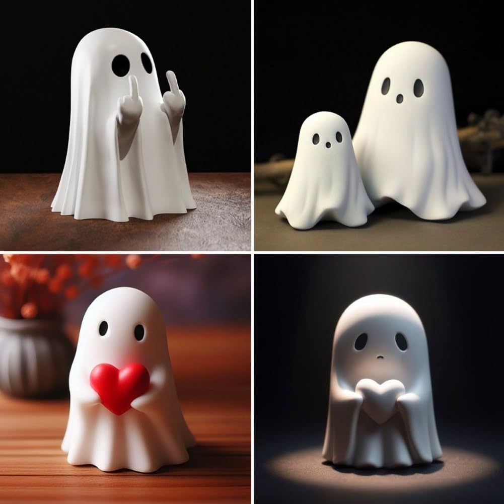 Resin Ghost Figurine Decor with Standing Base for Halloween Home Shelf Decorations Statue