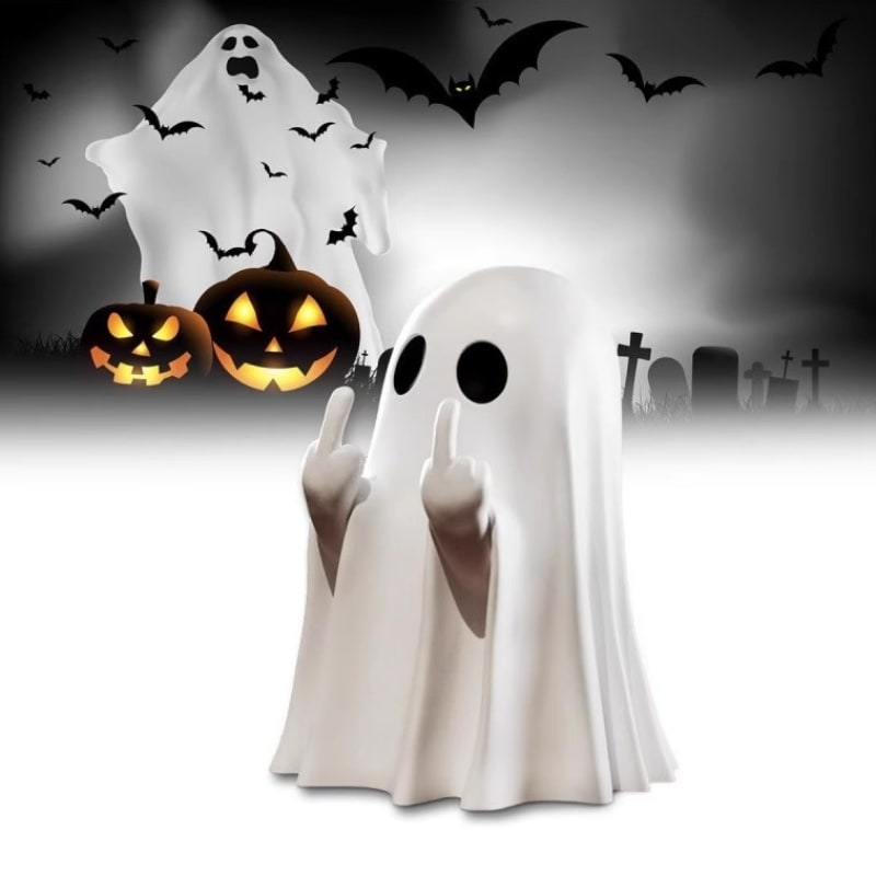 Resin Ghost Figurine Decor with Standing Base for Halloween Home Shelf Decorations Statue