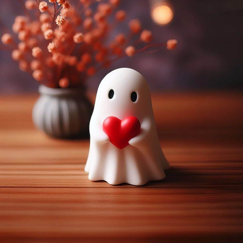 Resin Ghost Figurine Decor with Standing Base for Halloween Home Shelf Decorations Statue