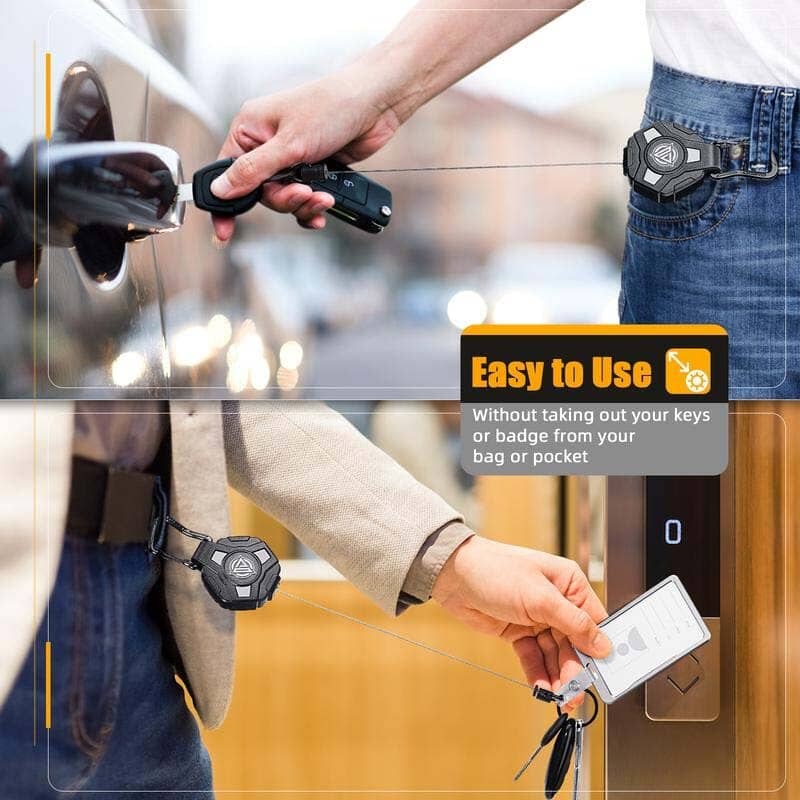 Retractable Badge Reel Keychain with Carabiner and Id Card Holder
