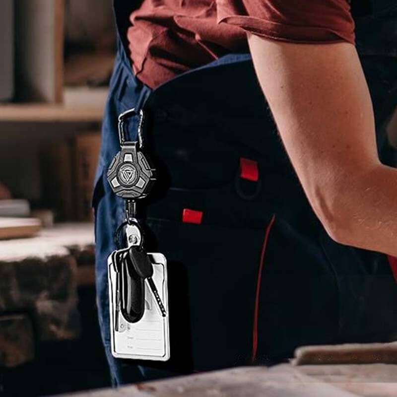 Retractable Badge Reel Keychain with Carabiner and Id Card Holder
