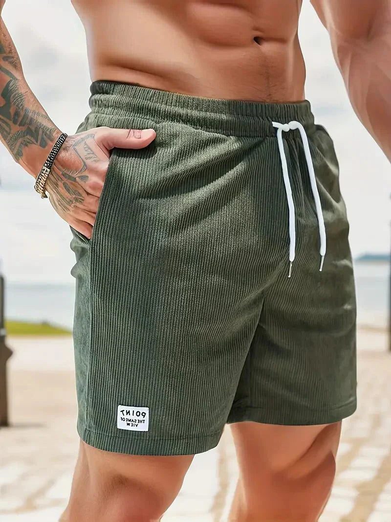 Ribbed Corduroy Shorts with Drawstring for Men