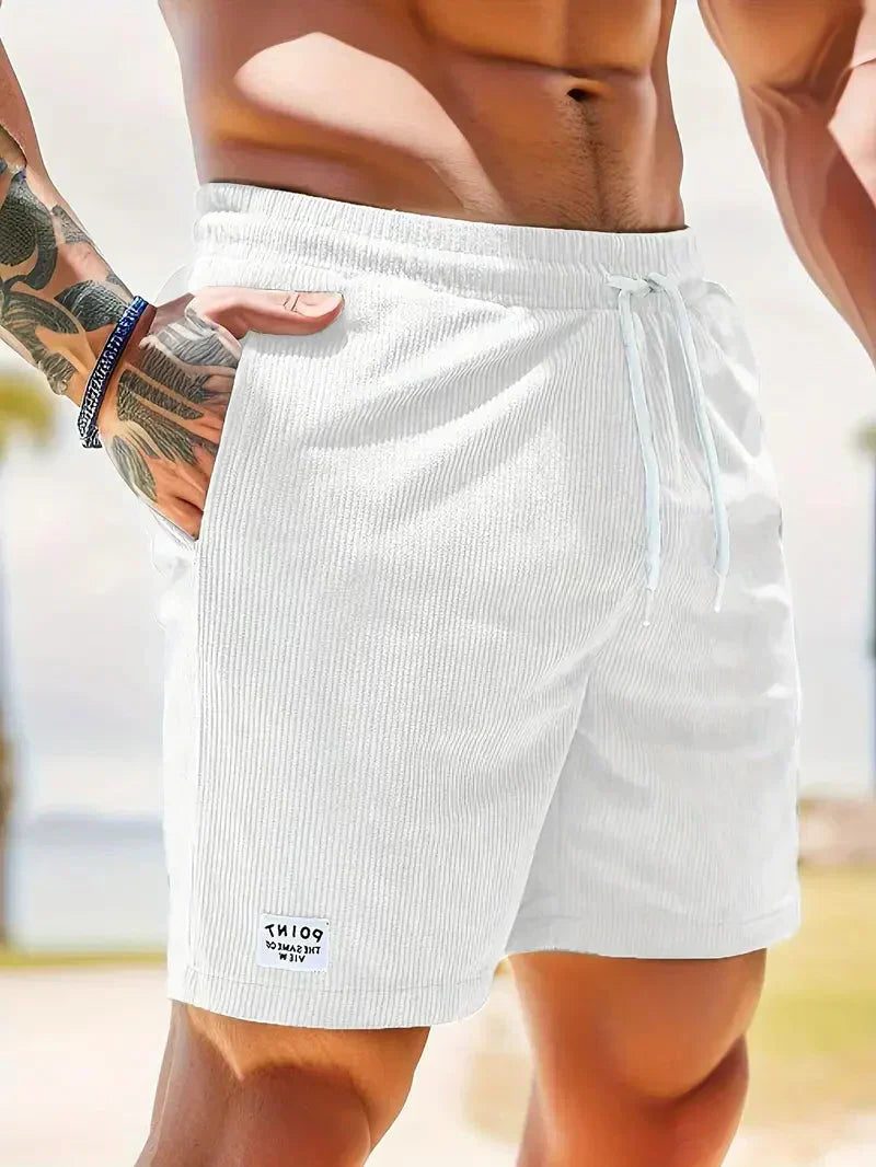Ribbed Corduroy Shorts with Drawstring for Men