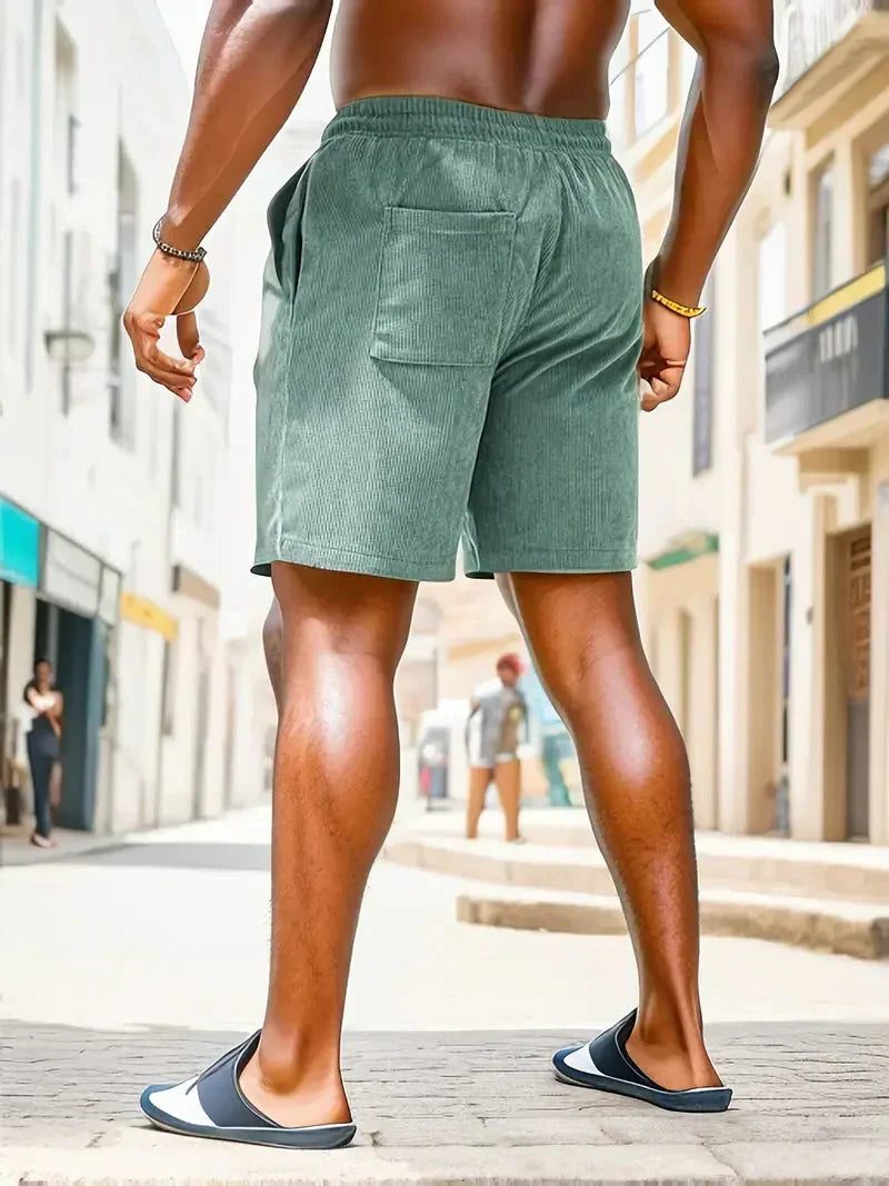 Ribbed Corduroy Shorts with Drawstring for Men
