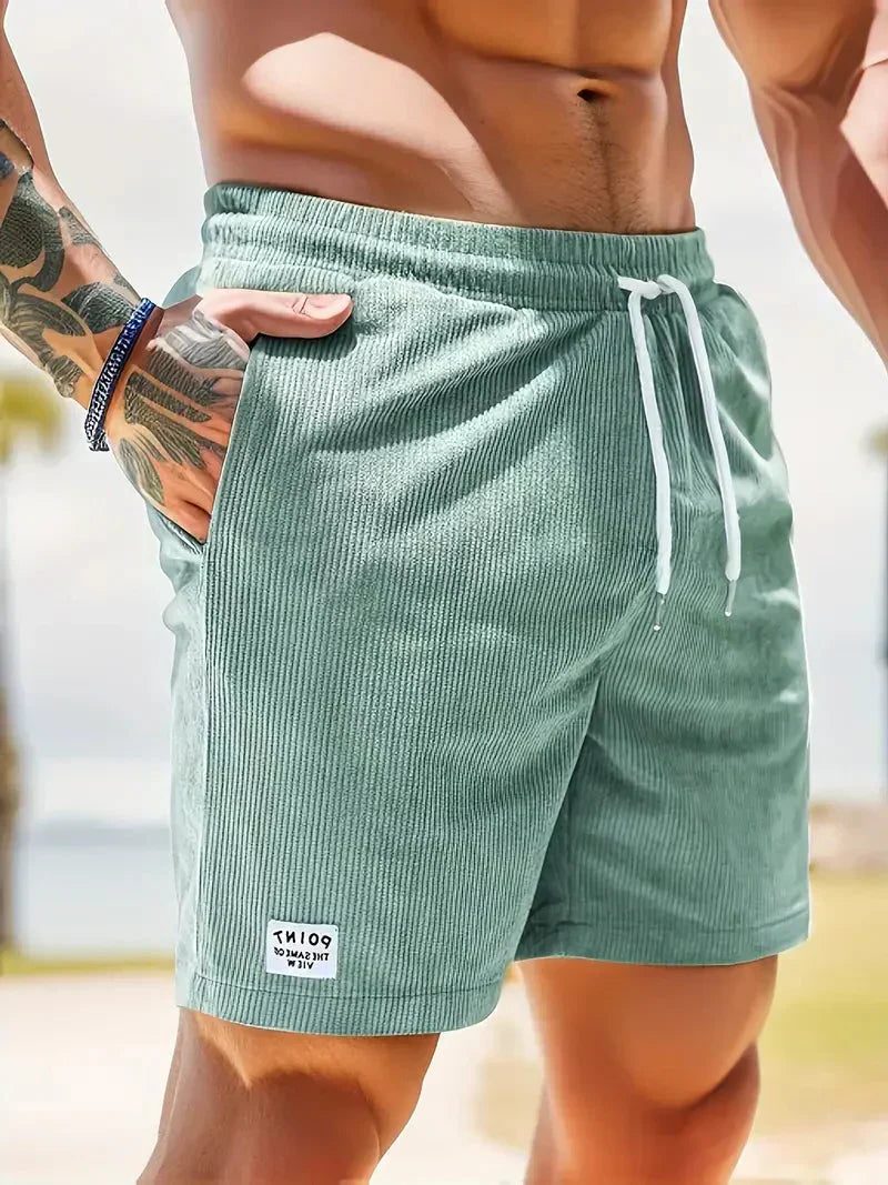 Ribbed Corduroy Shorts with Drawstring for Men