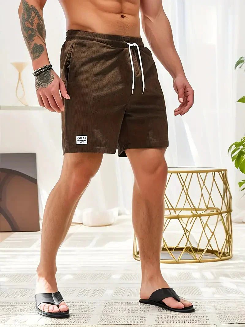 Ribbed Corduroy Shorts with Drawstring for Men