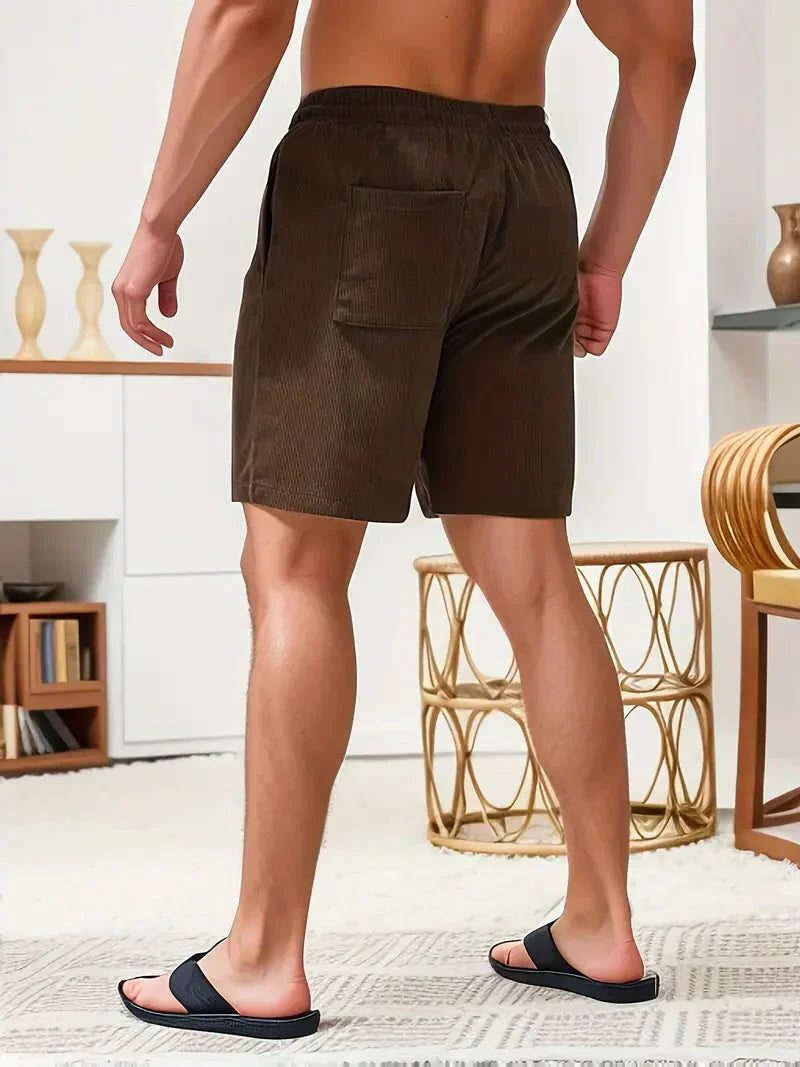 Ribbed Corduroy Shorts with Drawstring for Men