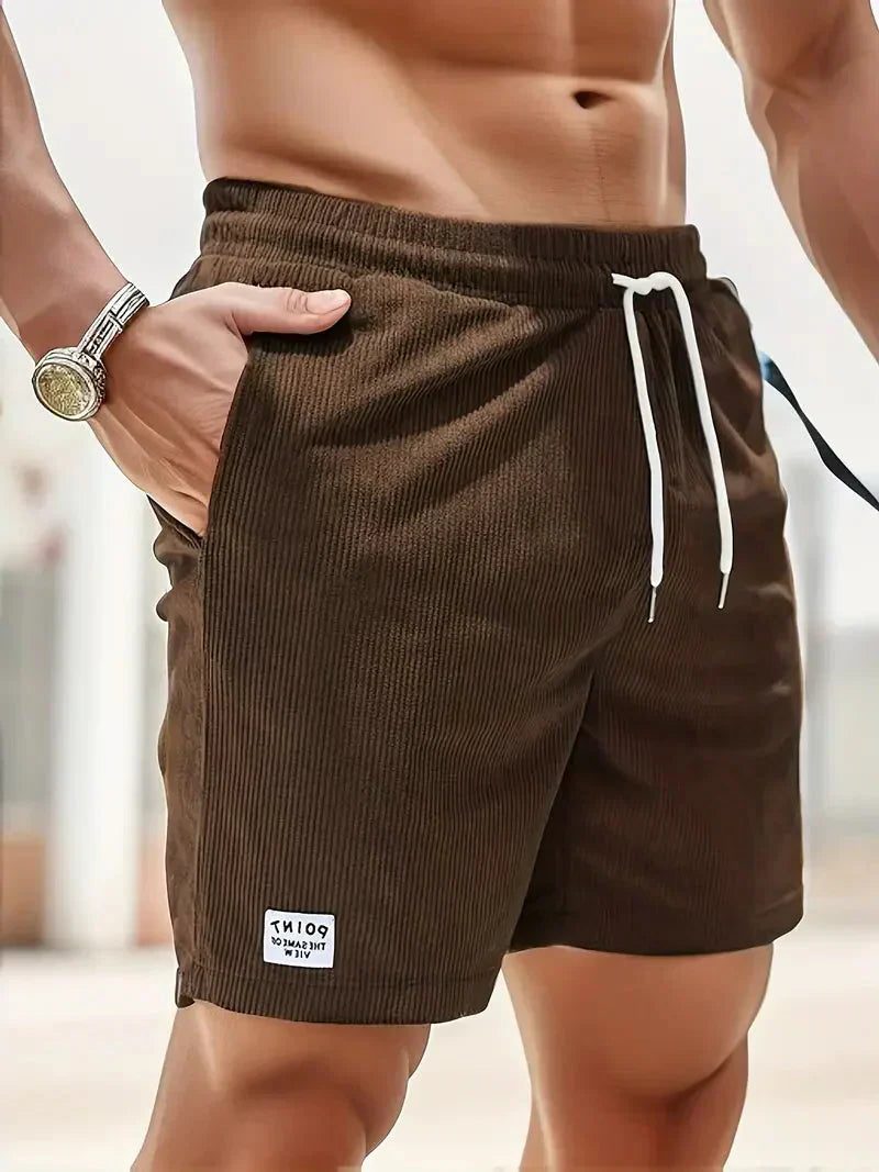 Ribbed Corduroy Shorts with Drawstring for Men