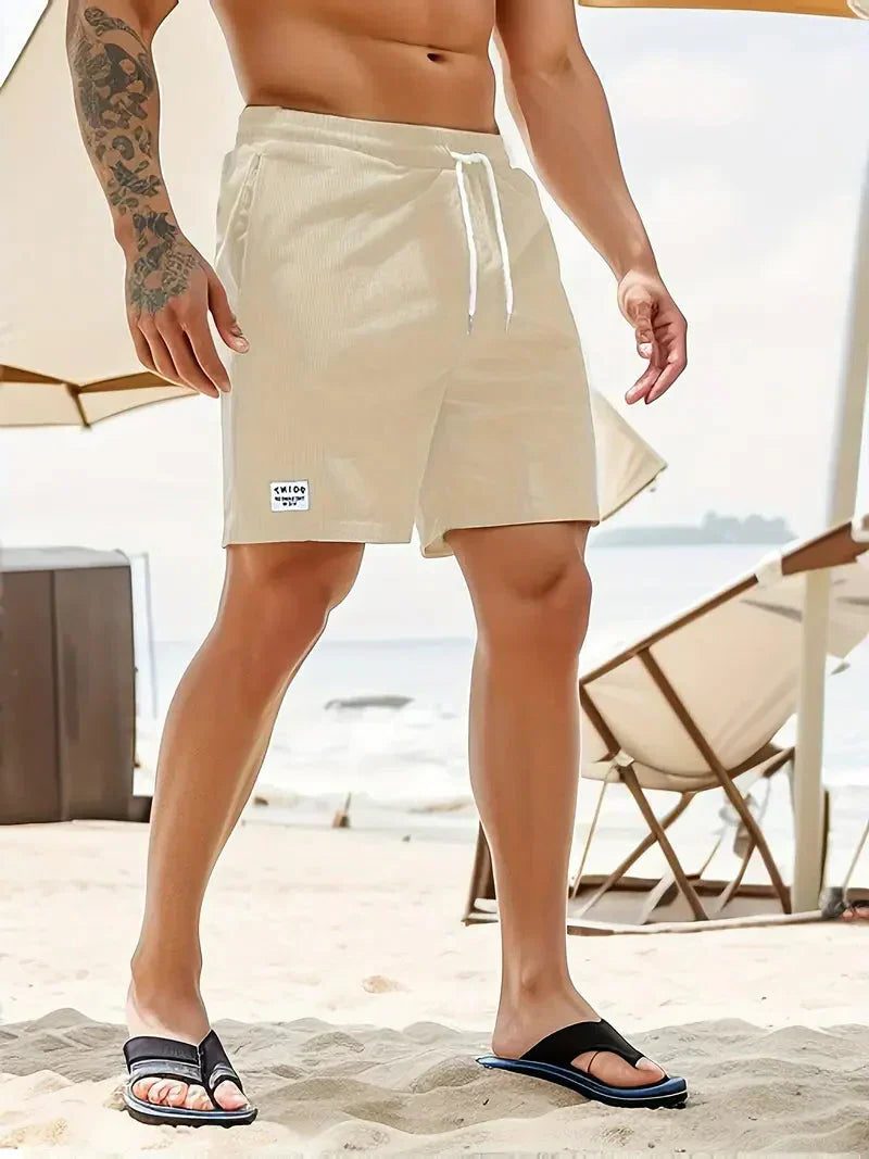 Ribbed Corduroy Shorts with Drawstring for Men