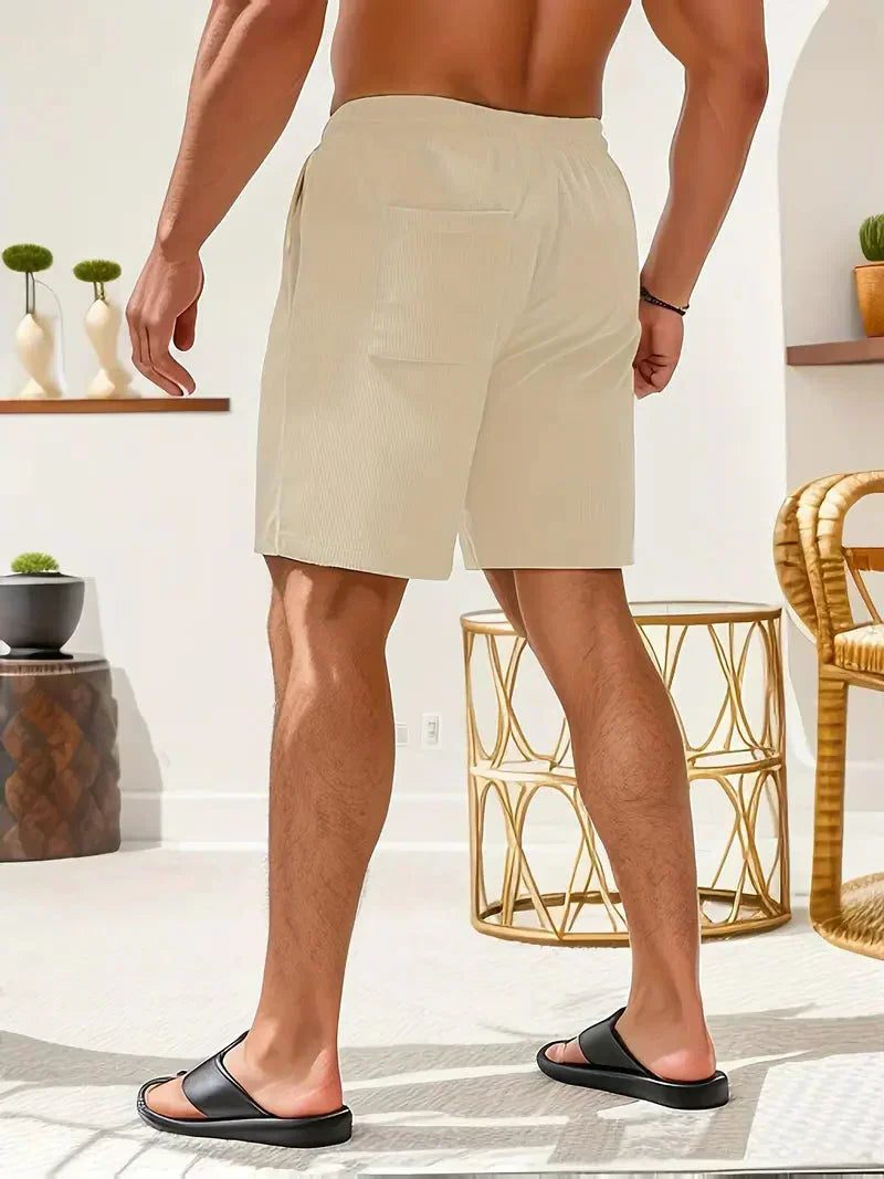 Ribbed Corduroy Shorts with Drawstring for Men
