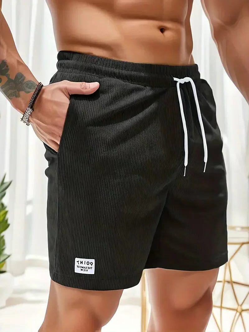 Ribbed Corduroy Shorts with Drawstring for Men