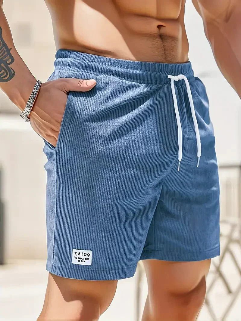 Ribbed Corduroy Shorts with Drawstring for Men