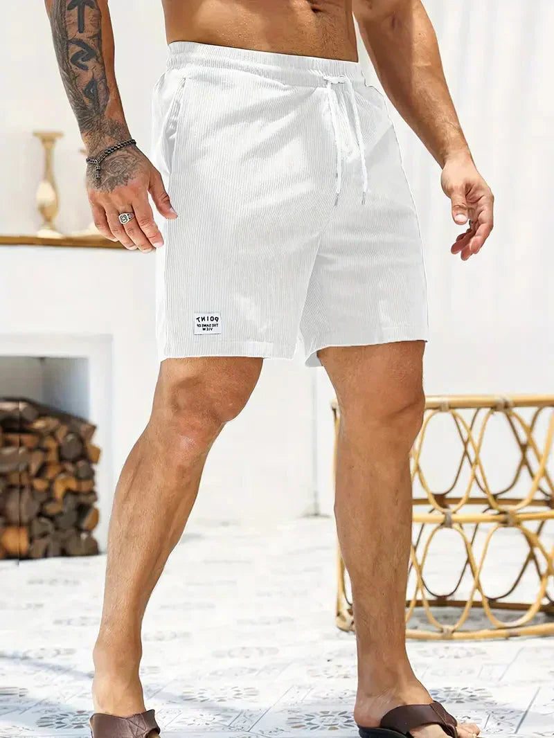 Ribbed Corduroy Shorts with Drawstring for Men