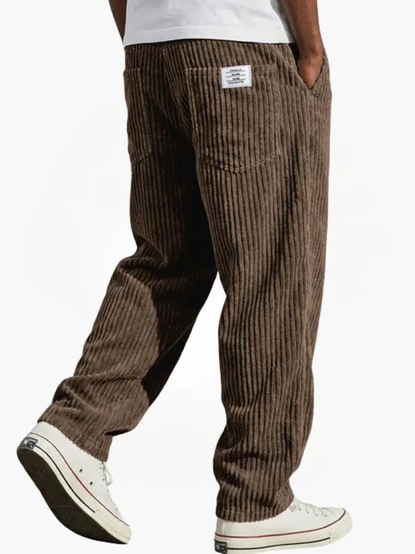 Ribbed Corduroy Straight Leg Trousers for Men