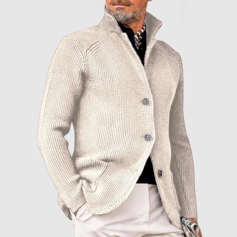 Ribbed Knit Button-Up Cardigan for Men