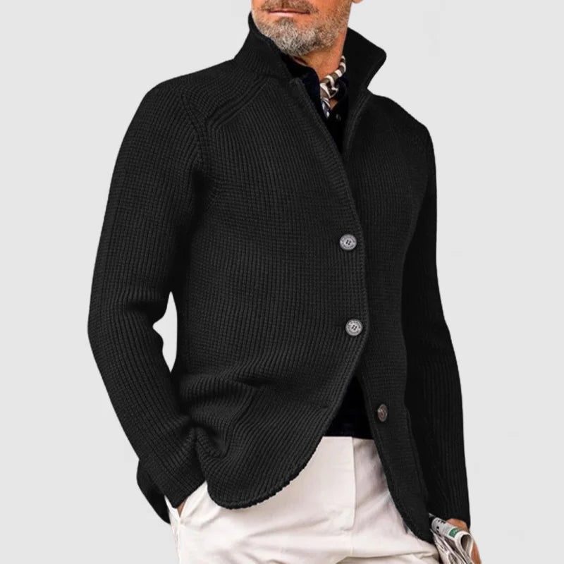 Ribbed Knit Button-Up Cardigan for Men