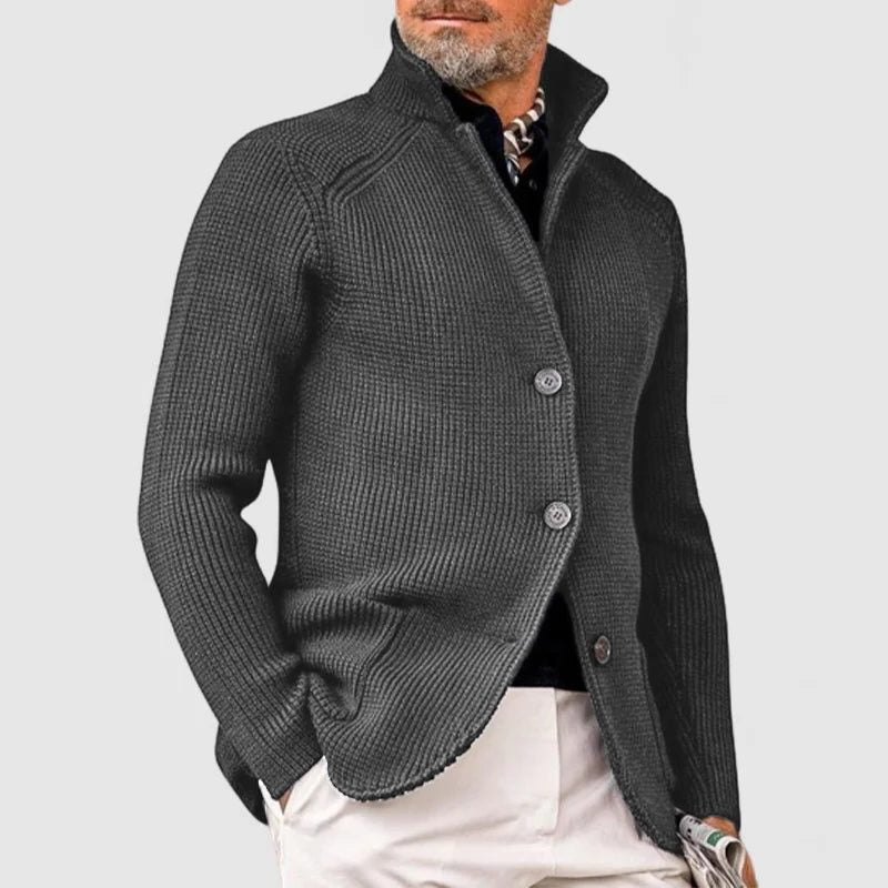Ribbed Knit Button-Up Cardigan for Men