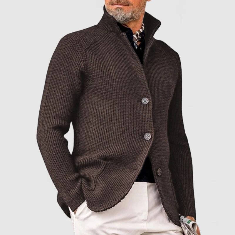 Ribbed Knit Button-Up Cardigan for Men