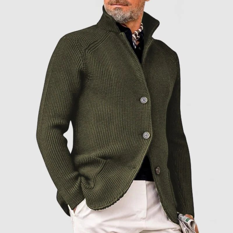 Ribbed Knit Button-Up Cardigan for Men