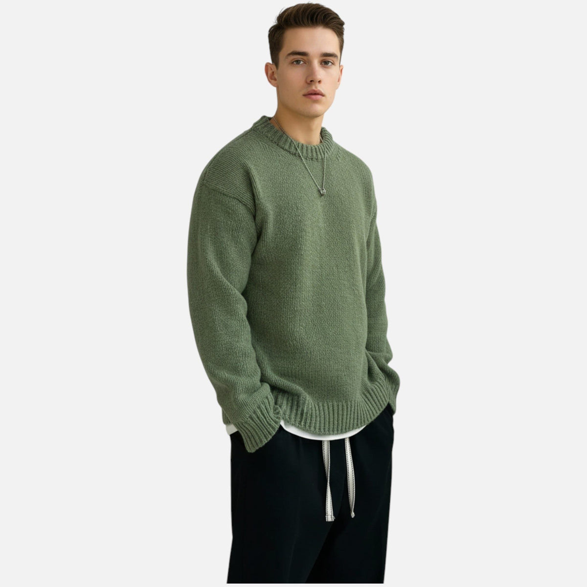 Ribbed Knit Crew Neck Pullover for Men