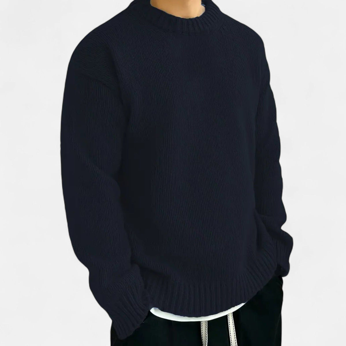 Ribbed Knit Crew Neck Pullover for Men