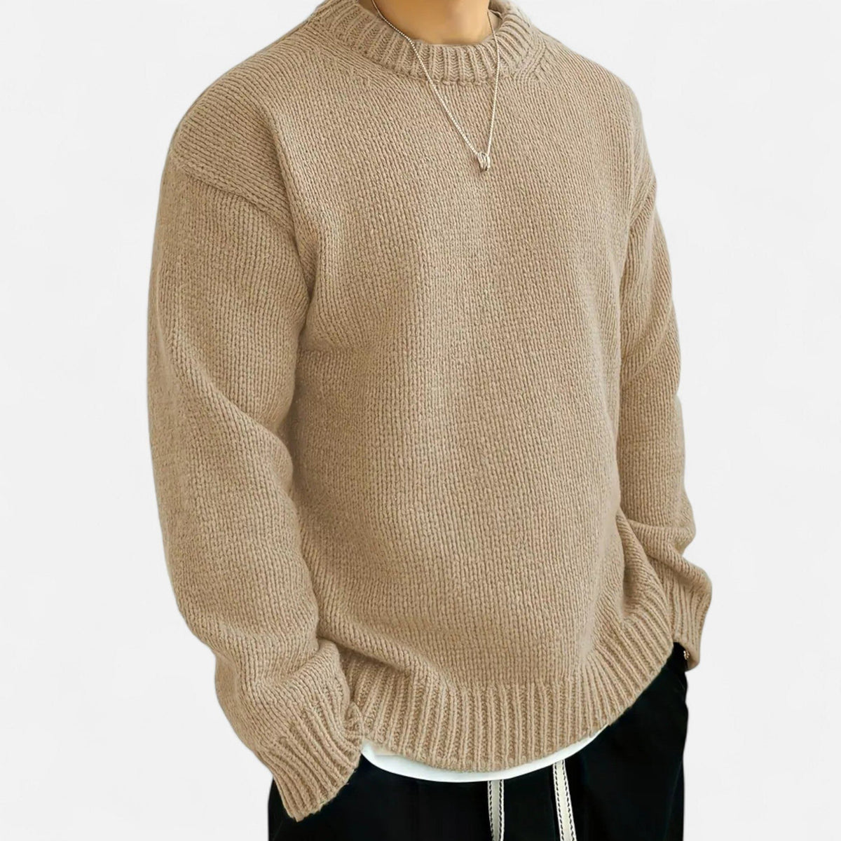 Ribbed Knit Crew Neck Pullover for Men