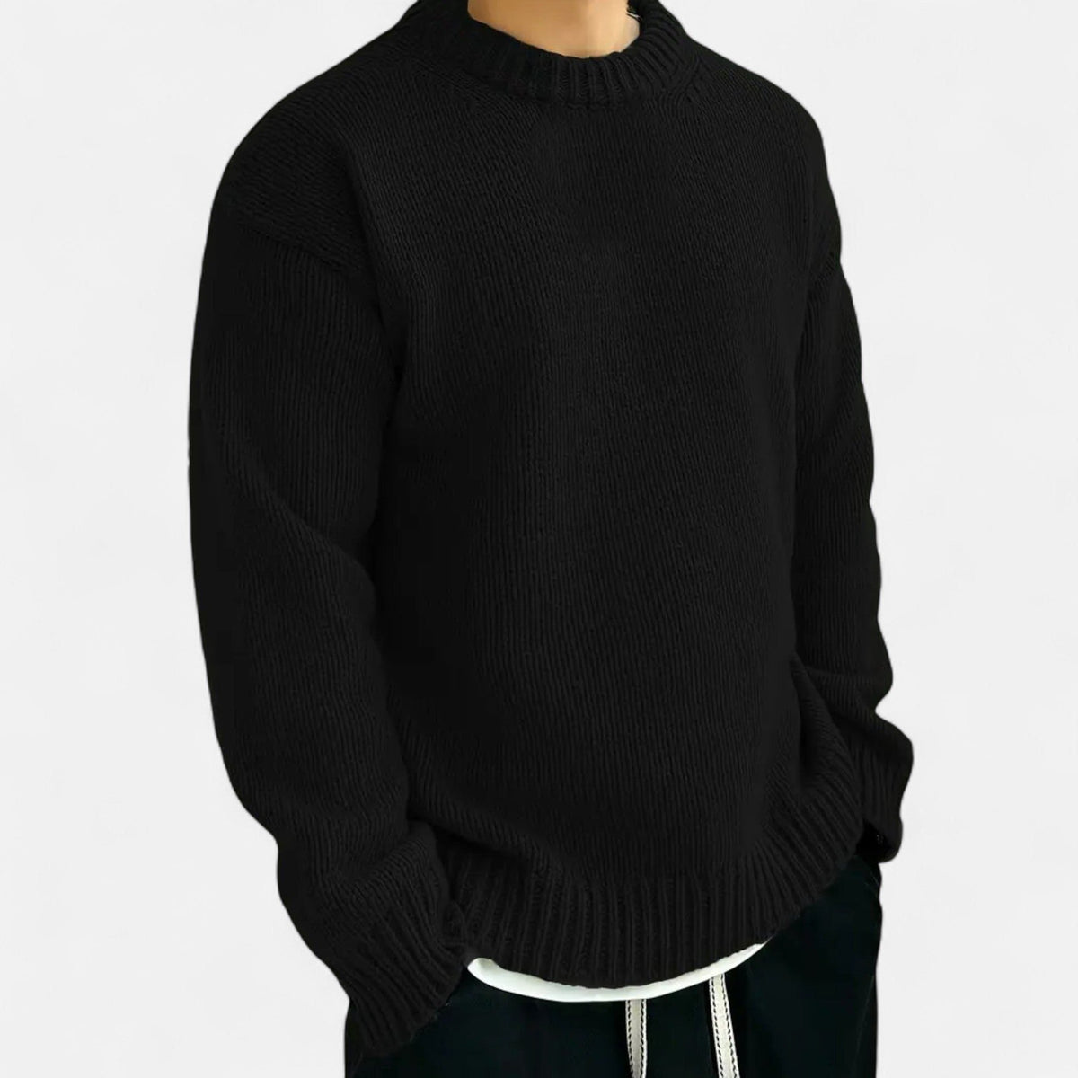 Ribbed Knit Crew Neck Pullover for Men