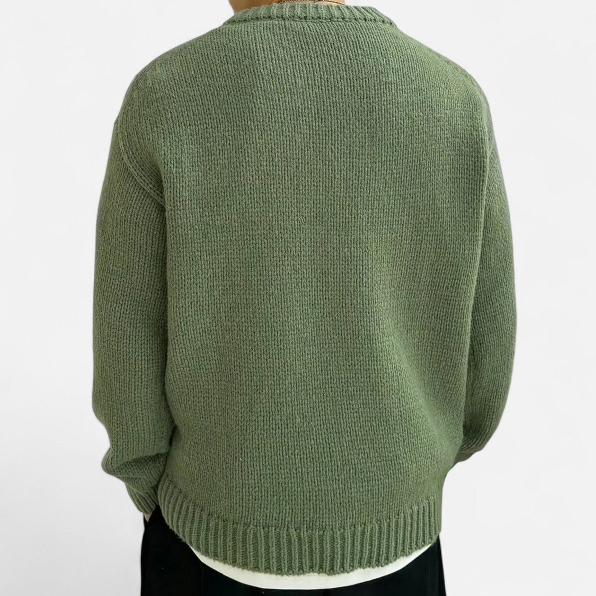 Ribbed Knit Crew Neck Pullover for Men