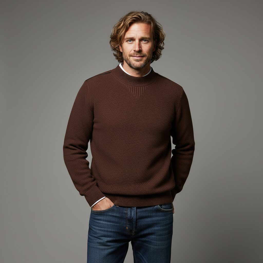 Ribbed Knit Crew Neck Sweater for Men