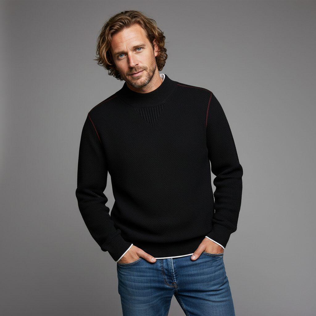 Ribbed Knit Crew Neck Sweater for Men