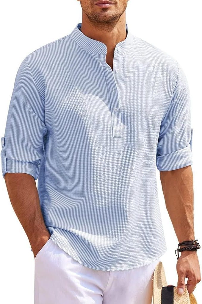 Ribbed Knit Henley Shirt for Men
