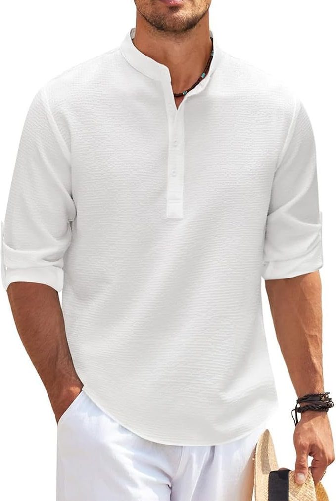 Ribbed Knit Henley Shirt for Men