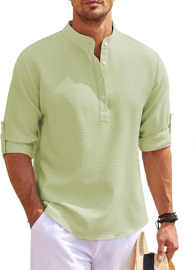 Ribbed Knit Henley Shirt for Men