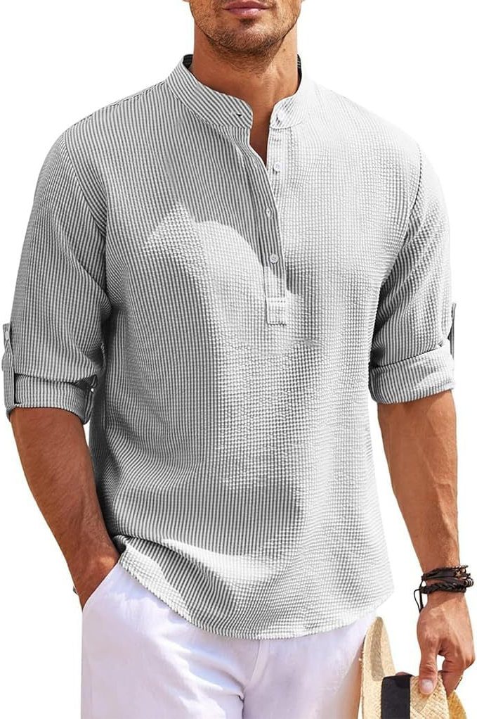Ribbed Knit Henley Shirt for Men