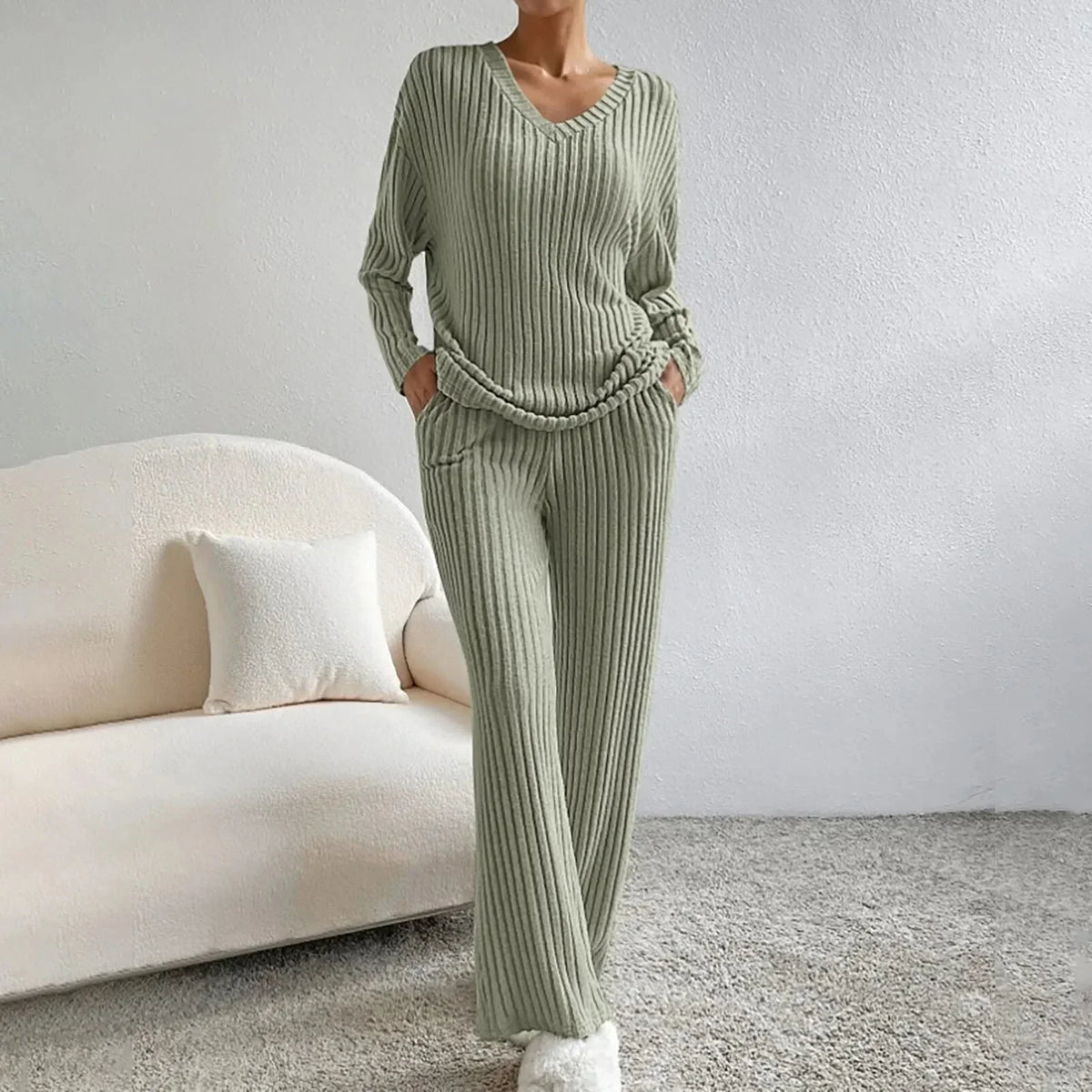 Women’s Pant Set with V-Neck Top