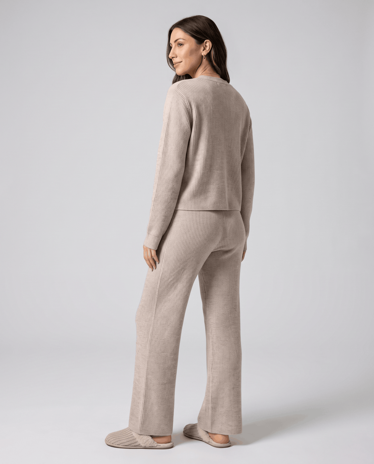 Ribbed Knit Loungewear Set – Cardigan Top & Drawstring Wide-Leg Pants | Maja