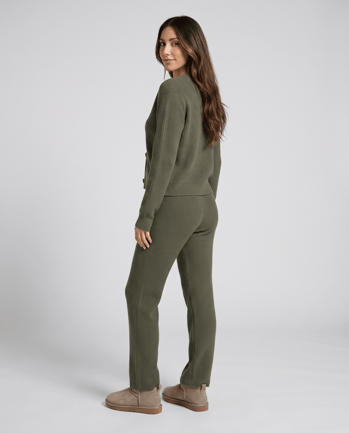Ribbed Knit Loungewear Set – Cardigan Top & Drawstring Wide-Leg Pants | Maja
