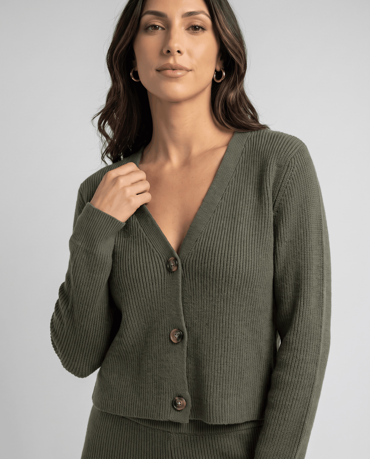 Ribbed Knit Loungewear Set – Cardigan Top & Drawstring Wide-Leg Pants | Maja