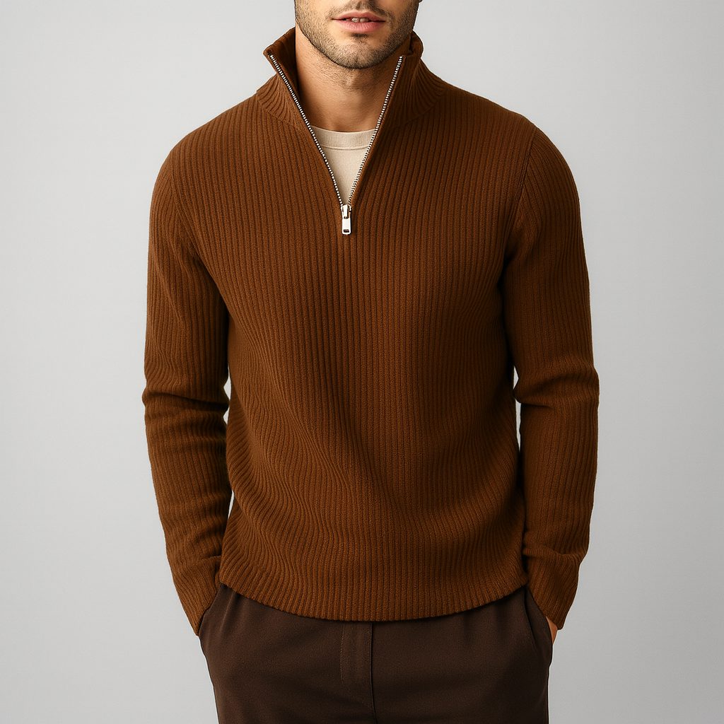 Ribbed Knit Merino Wool Turtleneck Sweater for Men