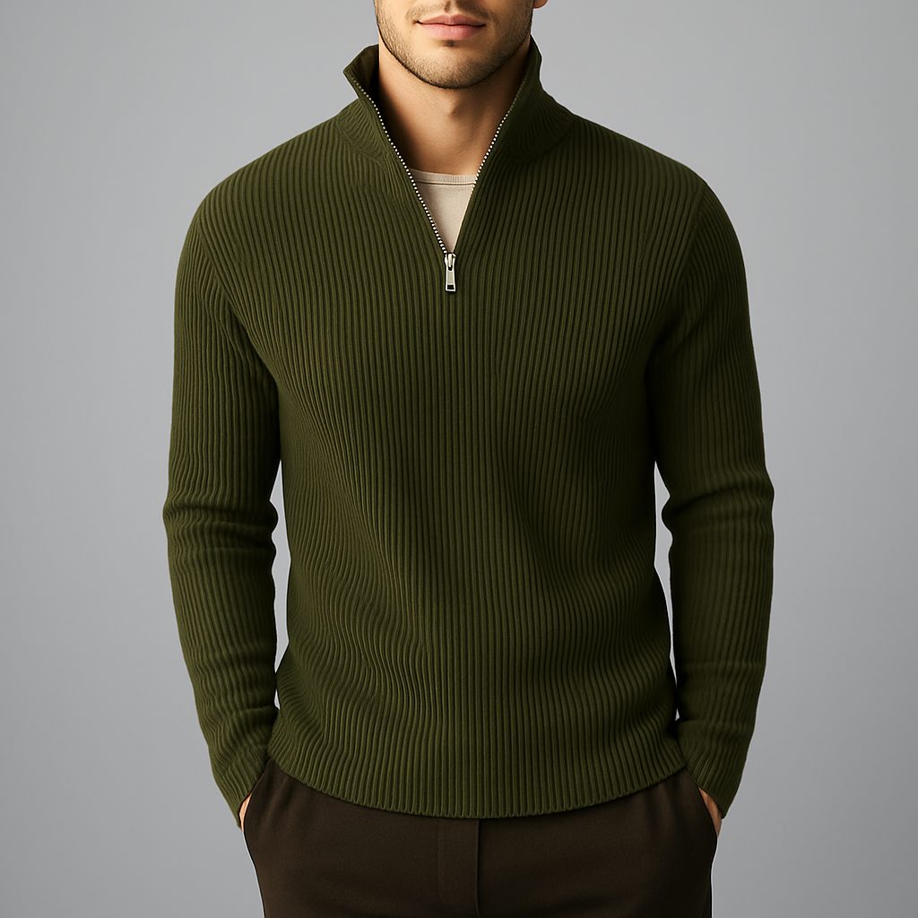 Ribbed Knit Merino Wool Turtleneck Sweater for Men