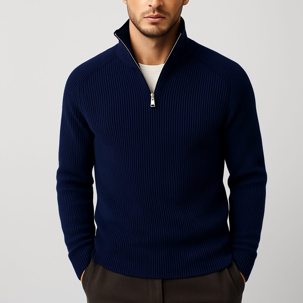 Ribbed Knit Merino Wool Turtleneck Sweater for Men