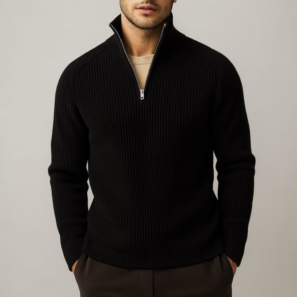 Ribbed Knit Merino Wool Turtleneck Sweater for Men