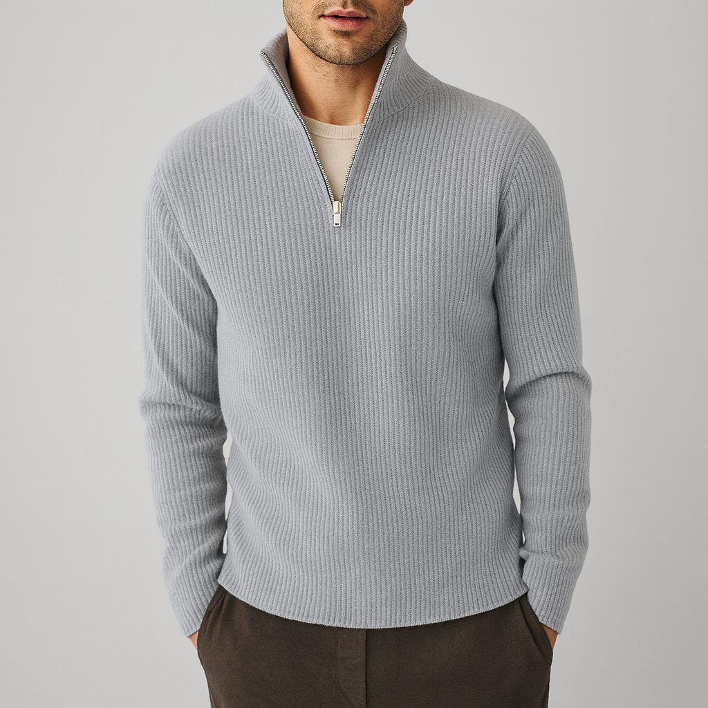 Ribbed Knit Merino Wool Turtleneck Sweater for Men