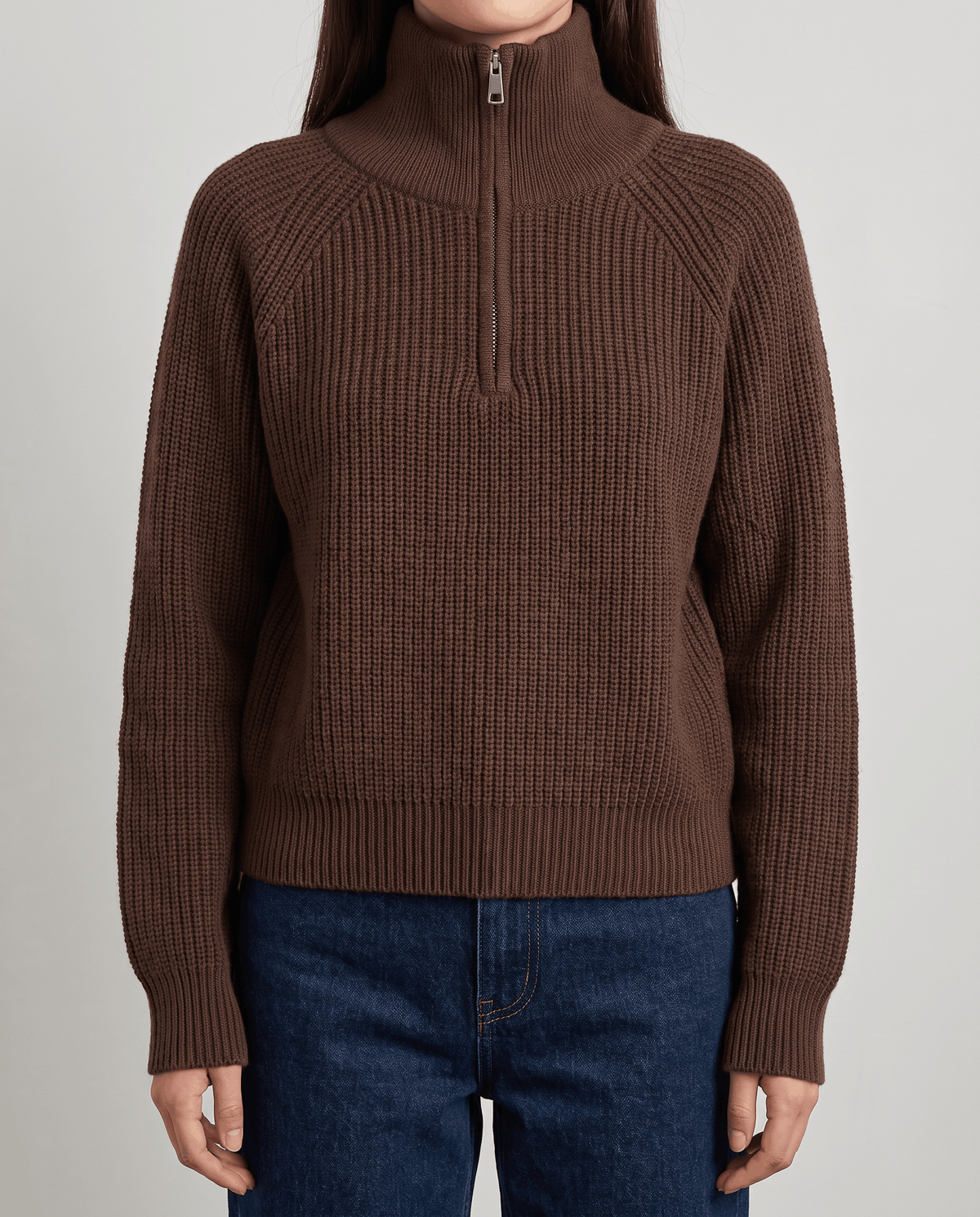 Ribbed Knit Quarter-Zip Sweater – Spread Collar, Raglan Sleeves & Relaxed Fit | Tove