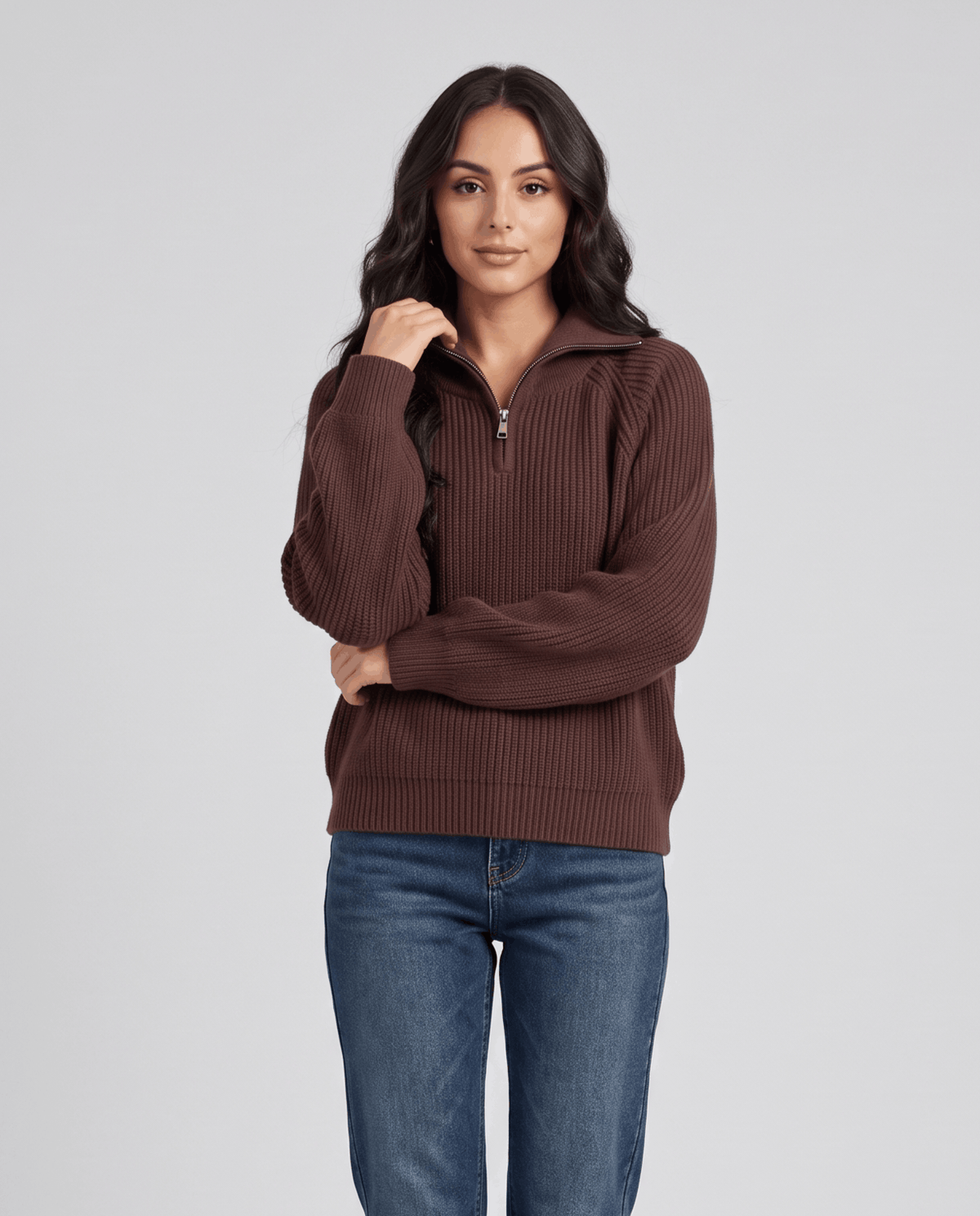 Ribbed Knit Quarter-Zip Sweater – Spread Collar, Raglan Sleeves & Relaxed Fit | Tove
