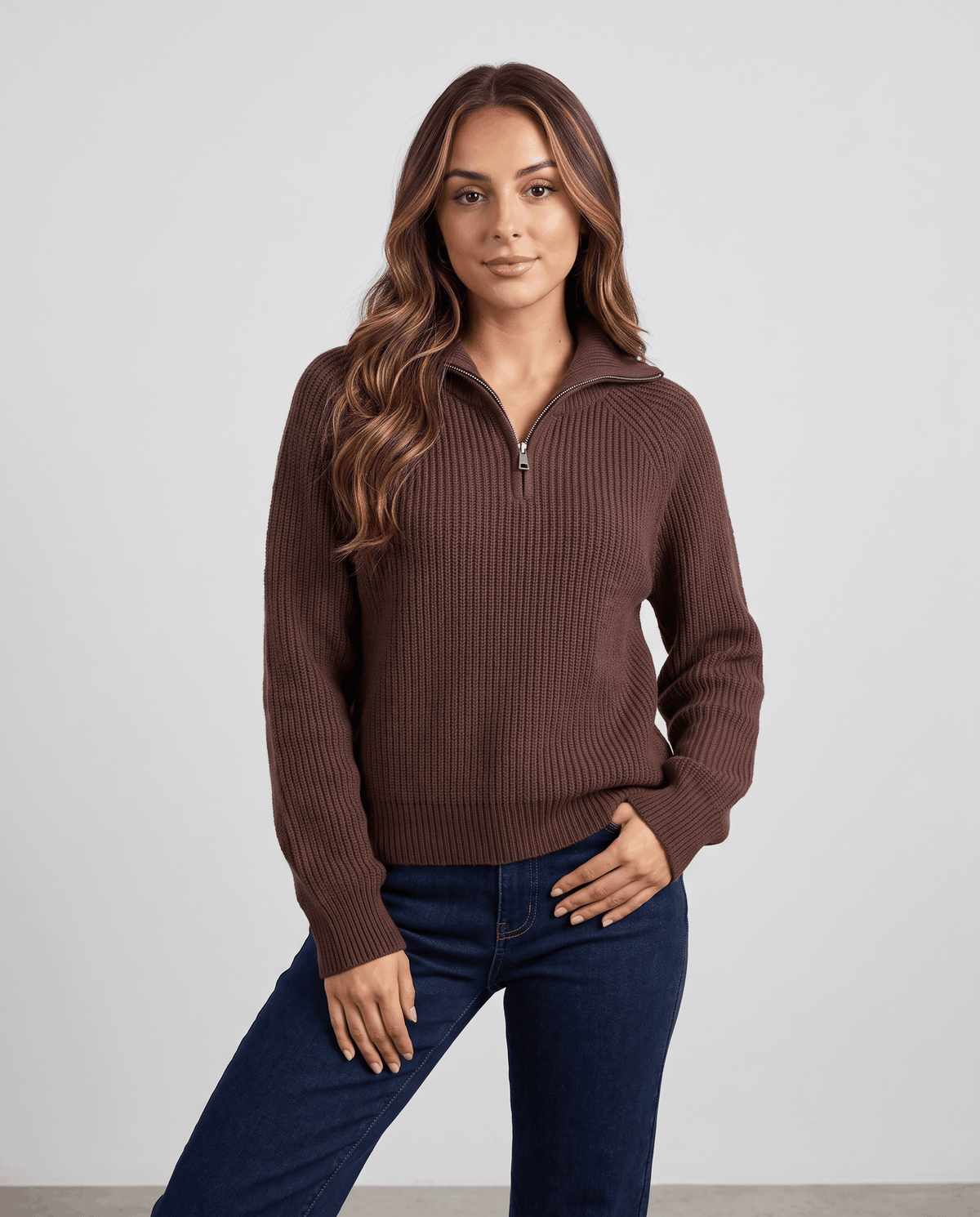 Ribbed Knit Quarter-Zip Sweater – Spread Collar, Raglan Sleeves & Relaxed Fit | Tove