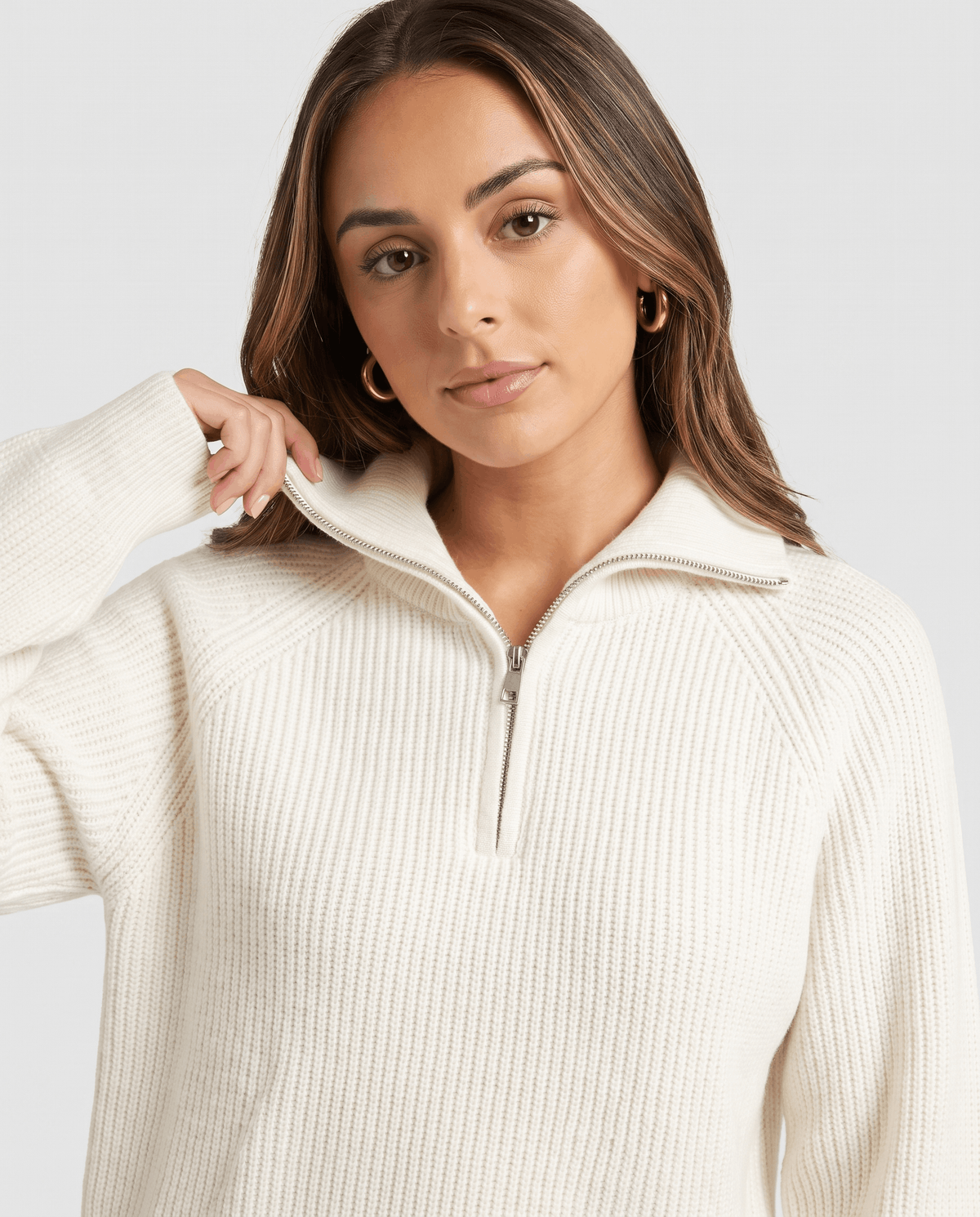 Ribbed Knit Quarter-Zip Sweater – Spread Collar, Raglan Sleeves & Relaxed Fit | Tove
