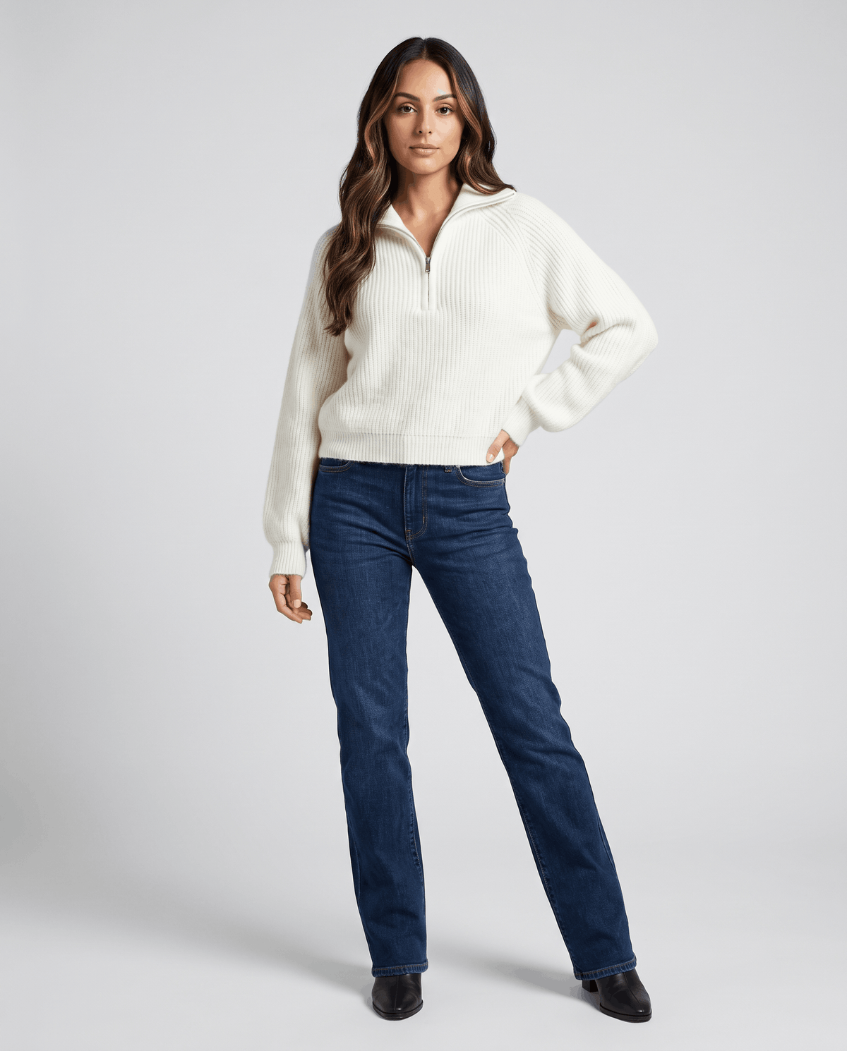 Ribbed Knit Quarter-Zip Sweater – Spread Collar, Raglan Sleeves & Relaxed Fit | Tove