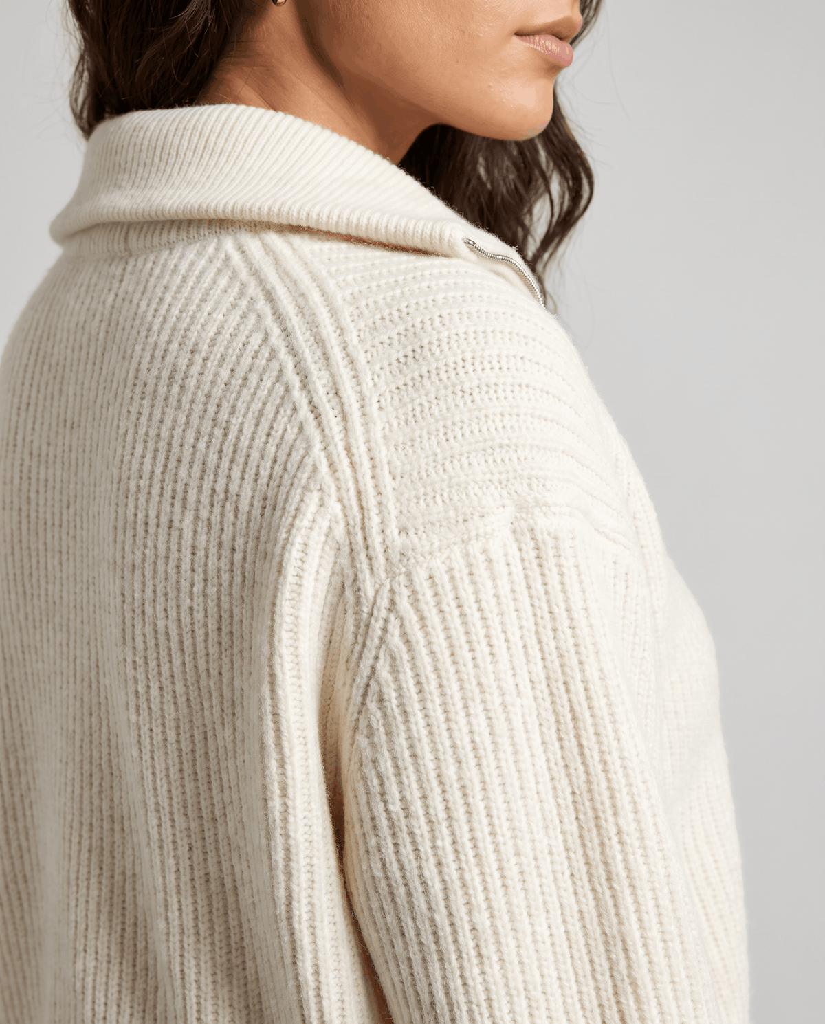 Ribbed Knit Quarter-Zip Sweater – Spread Collar, Raglan Sleeves & Relaxed Fit | Tove